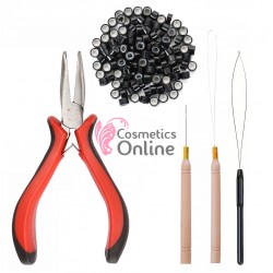 Set pentru extensii de par cu cleste SMR04A, 100 microring si accesorii, Brunet  30905 